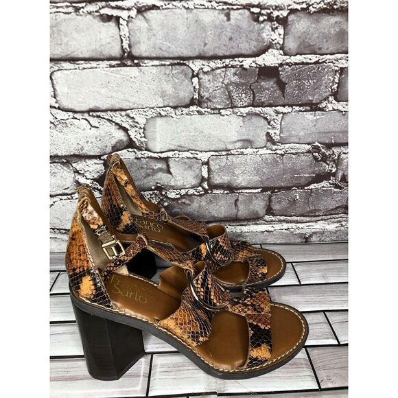 Franco Sarto Dandelion Snake Print Ankle Strappy Brown Leather Heels Women Sz 6M - Picture 15 of 16